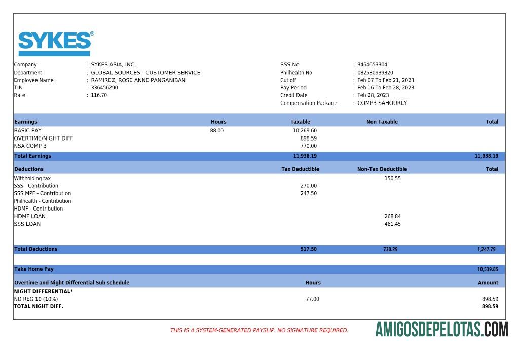 Imprimível Modelo de recibo de pagamento da Sykes Asia Business Services em formatos Word e PDF.pdf, 1